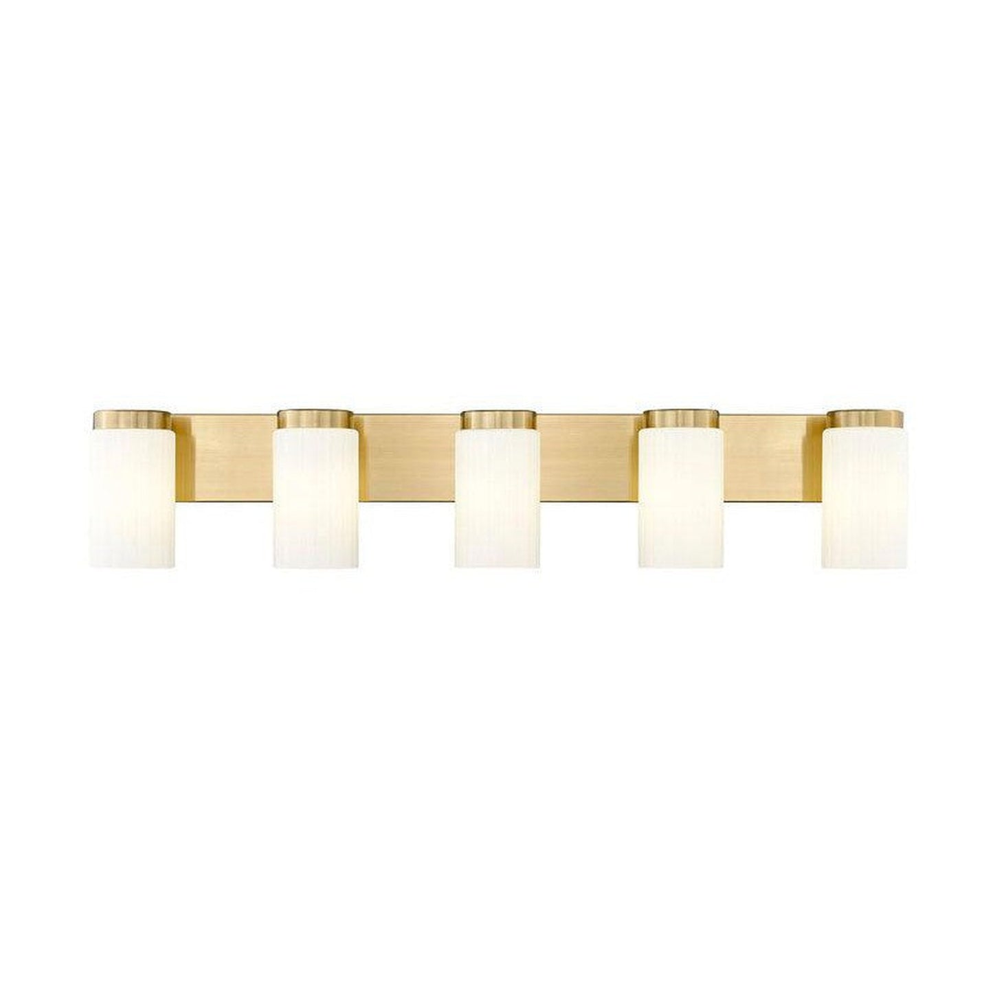 Z-Lite Burk 38" 5-Light Luxe Gold Steel Vanity Light With Gloss Opal Glass Shade