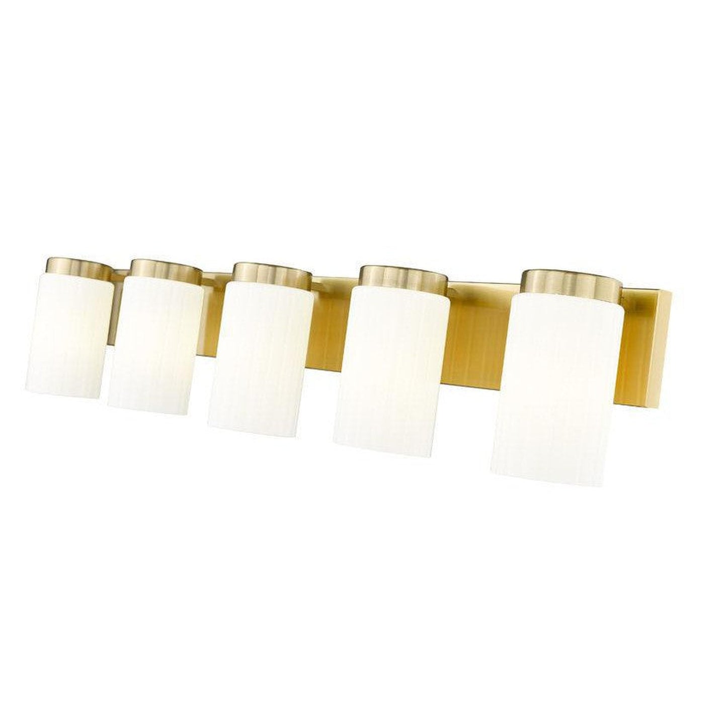 Z-Lite Burk 38" 5-Light Luxe Gold Steel Vanity Light With Gloss Opal Glass Shade