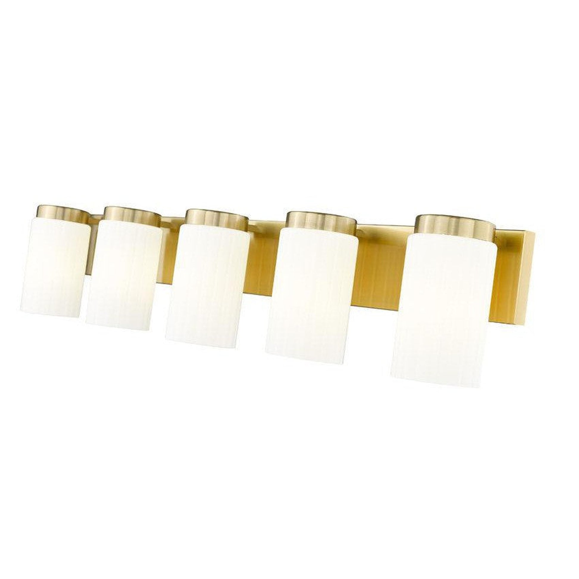 Z-Lite Burk 38" 5-Light Luxe Gold Steel Vanity Light With Gloss Opal Glass Shade