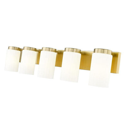 Z-Lite Burk 38" 5-Light Luxe Gold Steel Vanity Light With Gloss Opal Glass Shade