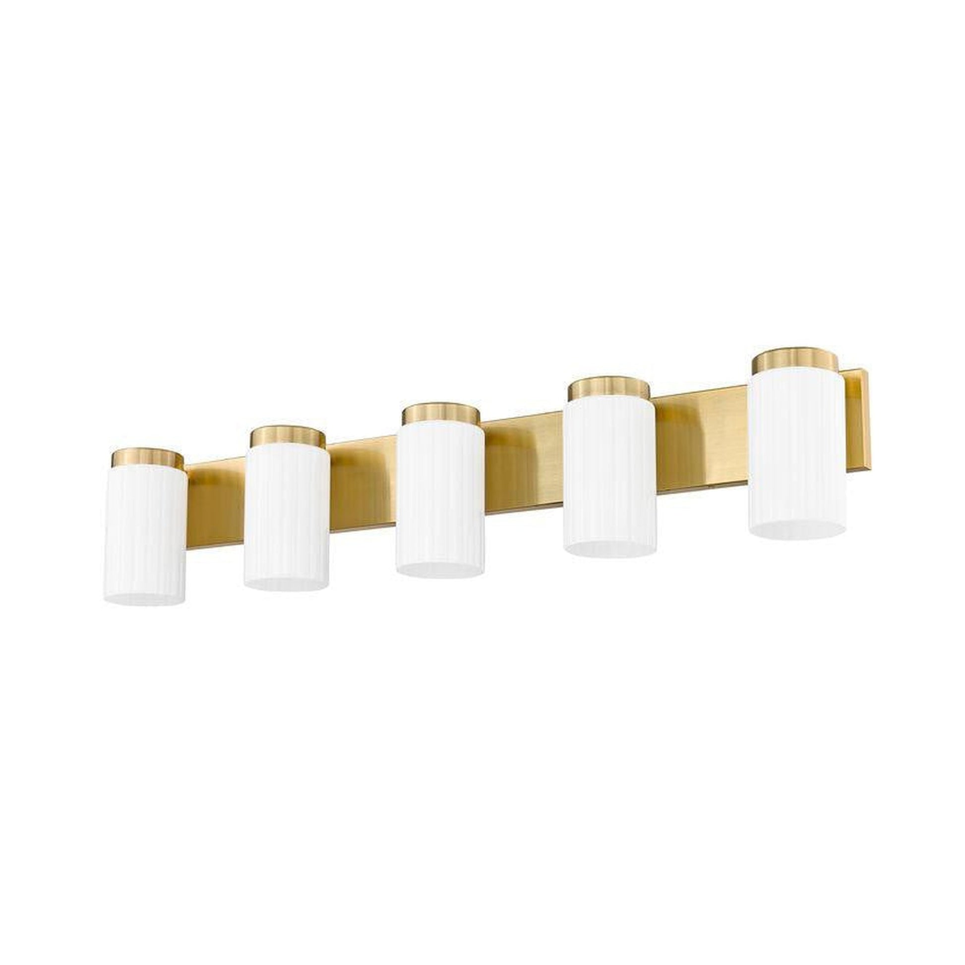 Z-Lite Burk 38" 5-Light Luxe Gold Steel Vanity Light With Gloss Opal Glass Shade