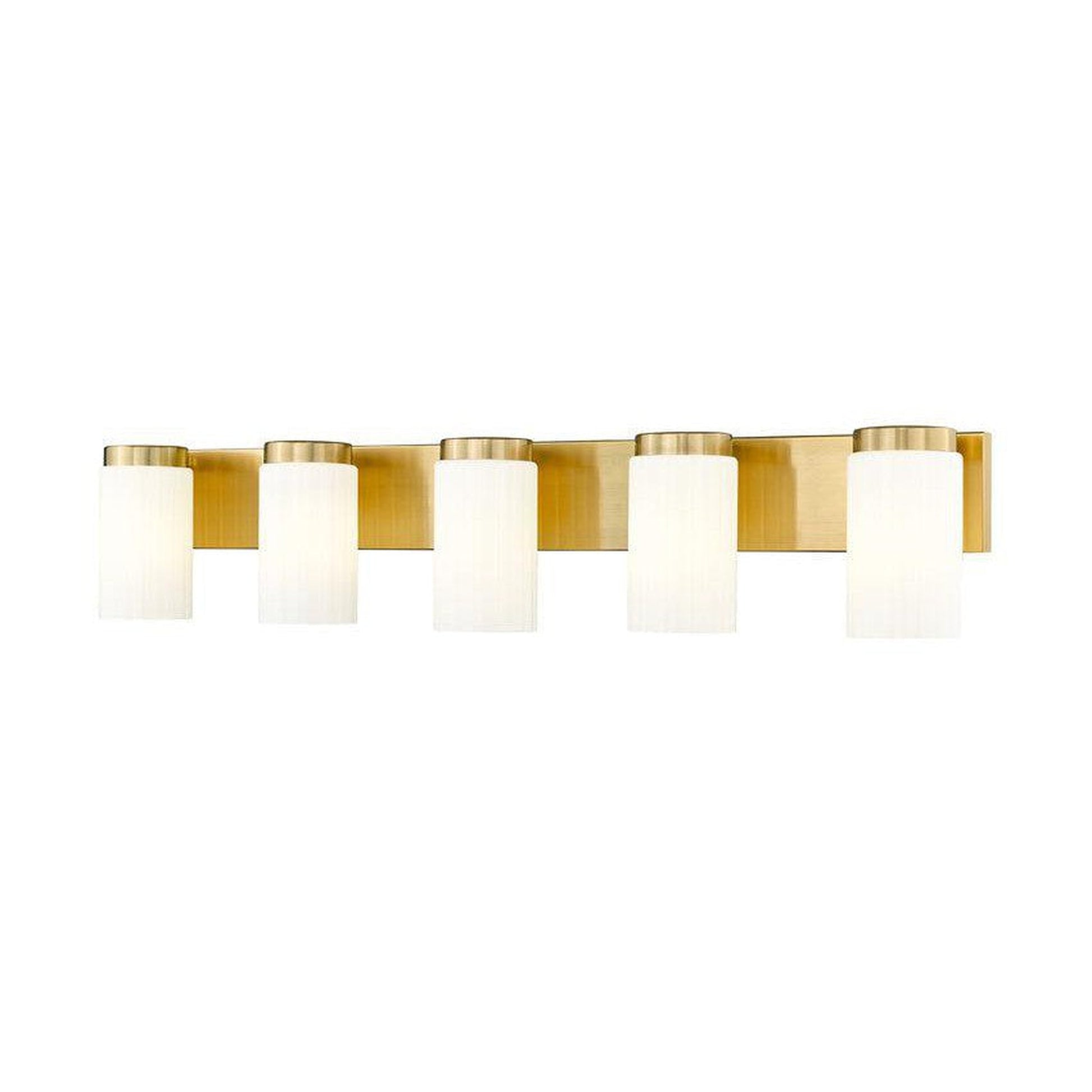 Z-Lite Burk 38" 5-Light Luxe Gold Steel Vanity Light With Gloss Opal Glass Shade
