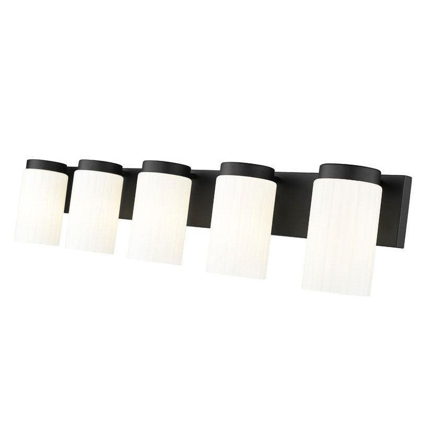 Z-Lite Burk 38" 5-Light Matte Black Steel Vanity Light With Gloss Opal Glass Shade