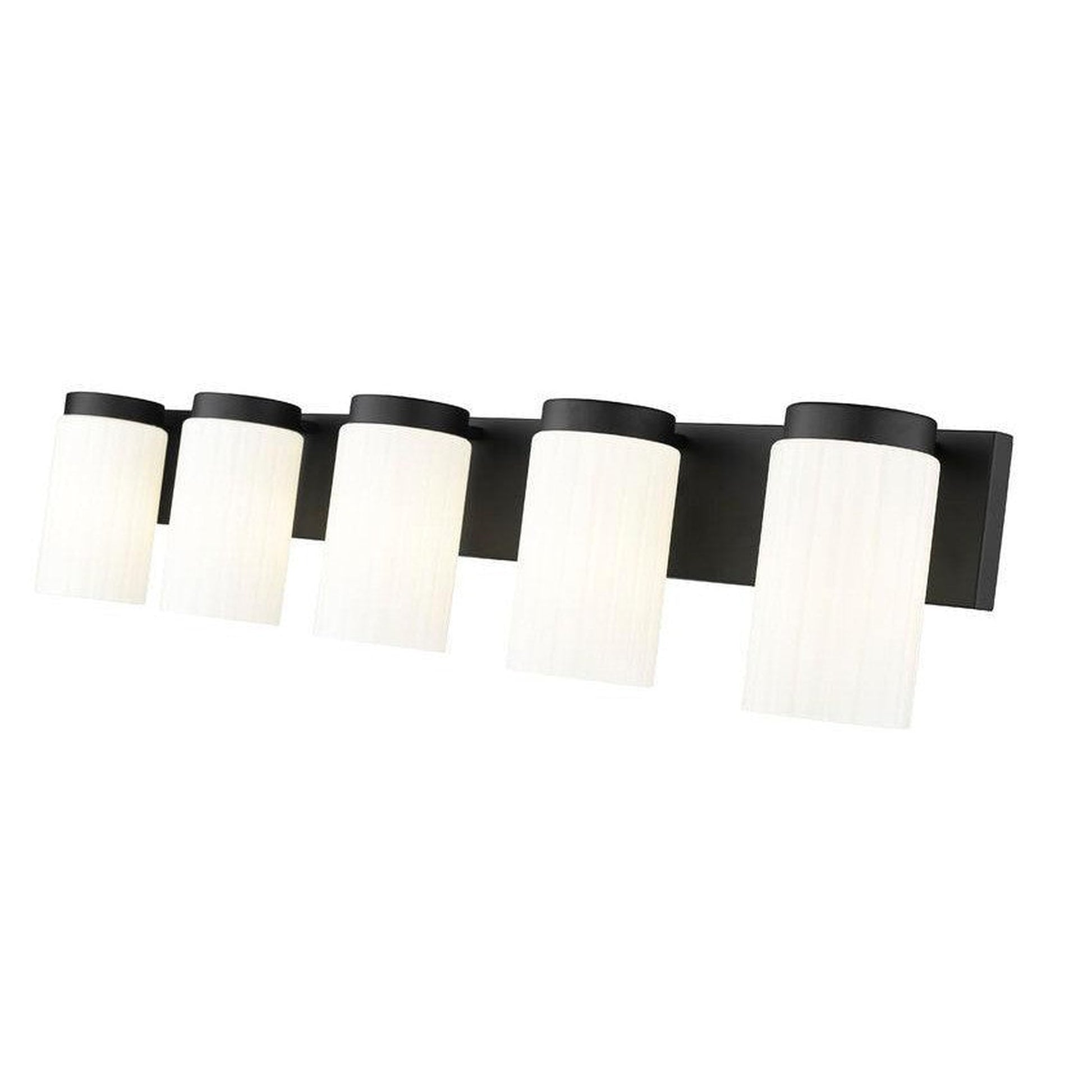 Z-Lite Burk 38" 5-Light Matte Black Steel Vanity Light With Gloss Opal Glass Shade