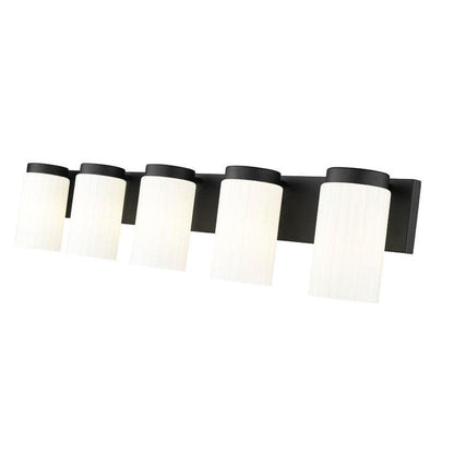 Z-Lite Burk 38" 5-Light Matte Black Steel Vanity Light With Gloss Opal Glass Shade