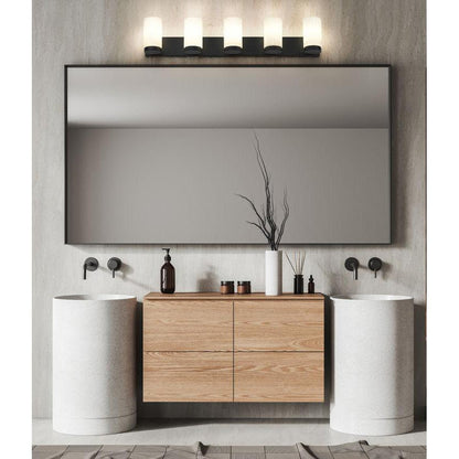Z-Lite Burk 38" 5-Light Matte Black Steel Vanity Light With Gloss Opal Glass Shade