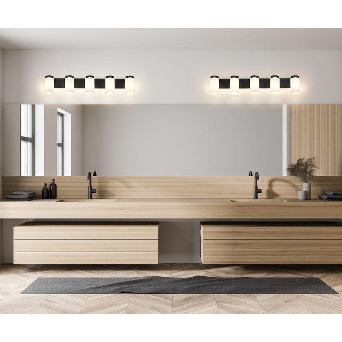 Z-Lite Burk 38" 5-Light Matte Black Steel Vanity Light With Gloss Opal Glass Shade