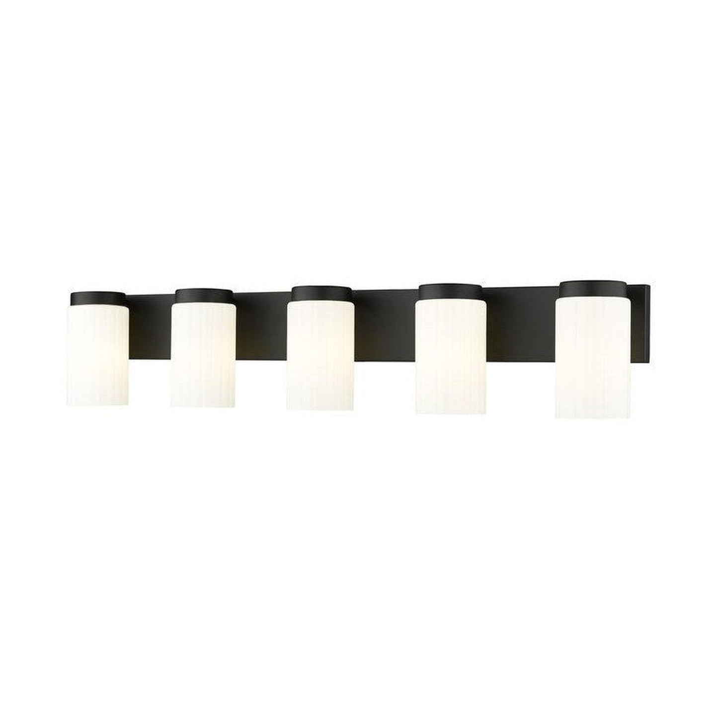 Z-Lite Burk 38" 5-Light Matte Black Steel Vanity Light With Gloss Opal Glass Shade