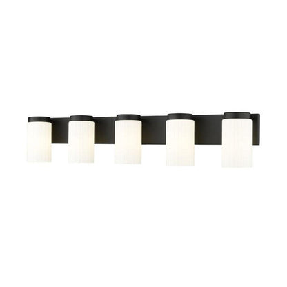 Z-Lite Burk 38" 5-Light Matte Black Steel Vanity Light With Gloss Opal Glass Shade