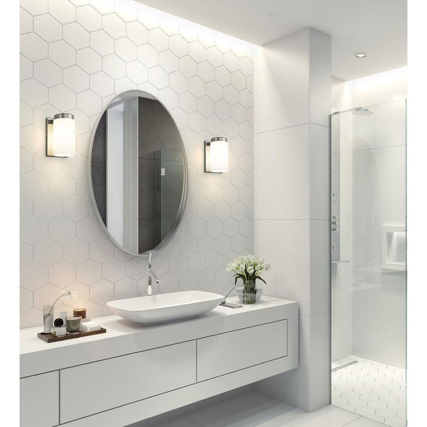 Z-Lite Burk 4" 1-Light Brushed Nickel Steel Wall Sconce With Gloss Opal Glass Shade