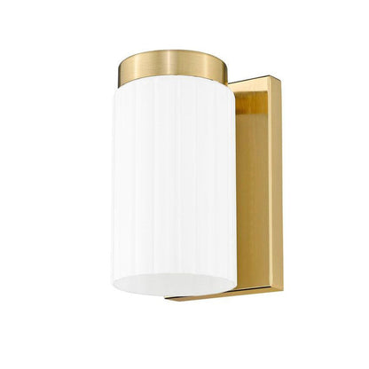 Z-Lite Burk 4" 1-Light Luxe Gold Steel Wall Sconce With Gloss Opal Glass Shade