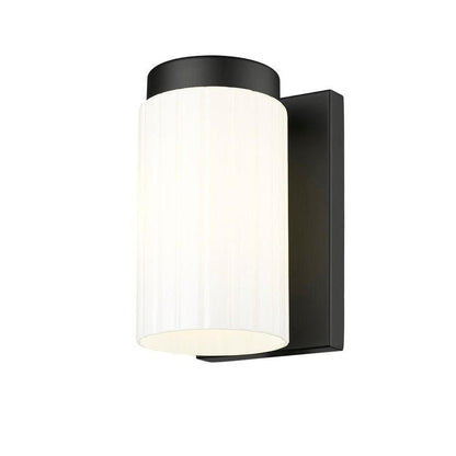 Z-Lite Burk 4" 1-Light Matte Black Steel Wall Sconce With Gloss Opal Glass Shade