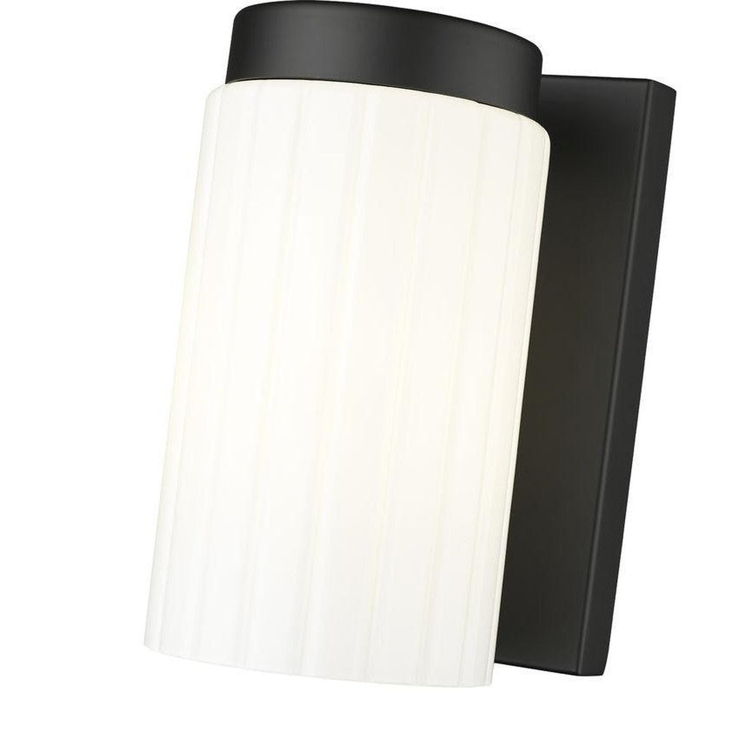 Z-Lite Burk 4" 1-Light Matte Black Steel Wall Sconce With Gloss Opal Glass Shade