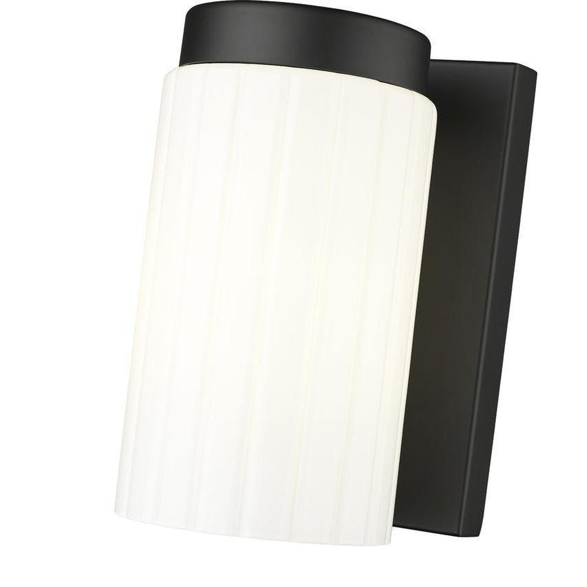 Z-Lite Burk 4" 1-Light Matte Black Steel Wall Sconce With Gloss Opal Glass Shade