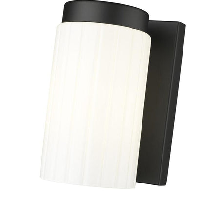 Z-Lite Burk 4" 1-Light Matte Black Steel Wall Sconce With Gloss Opal Glass Shade