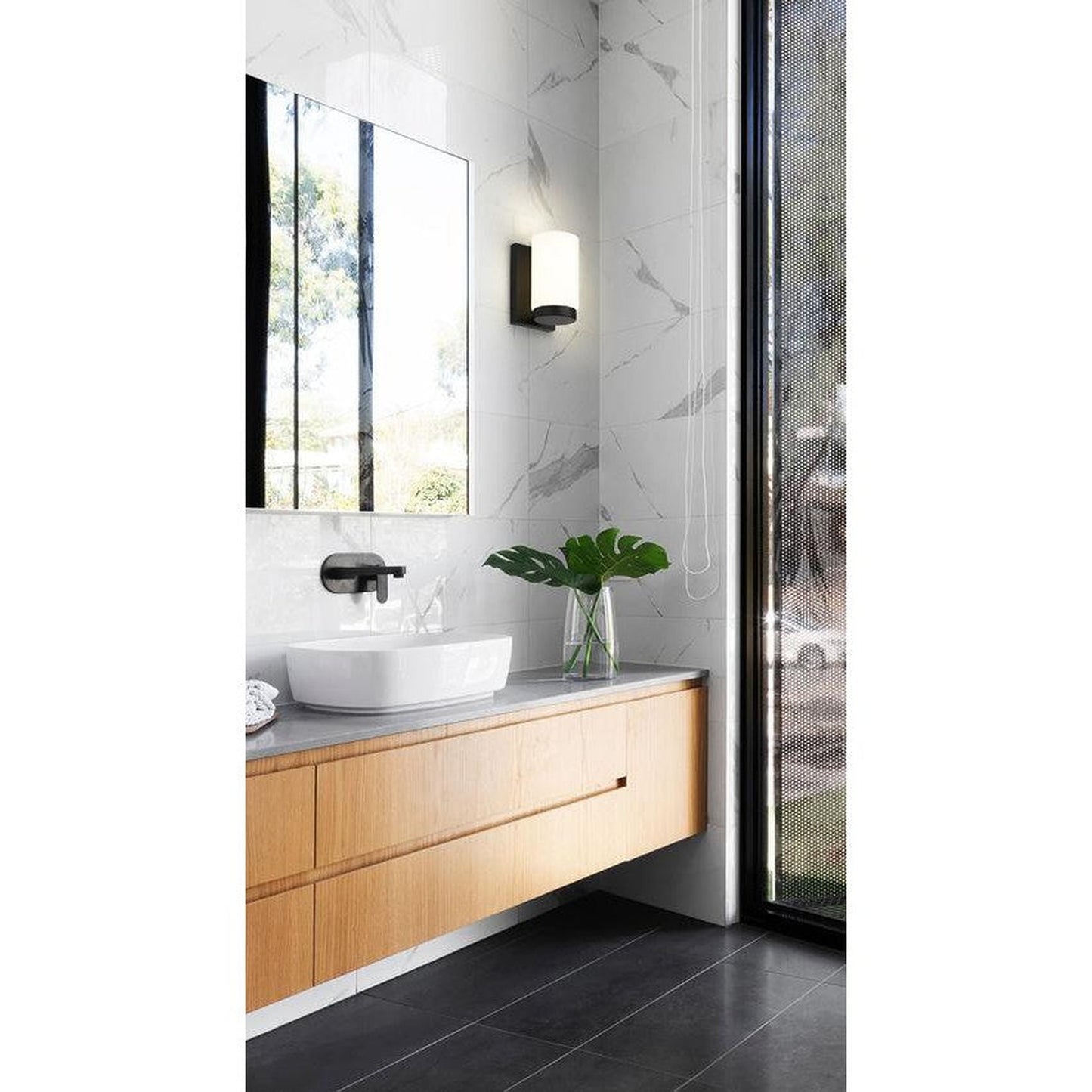 Z-Lite Burk 4" 1-Light Matte Black Steel Wall Sconce With Gloss Opal Glass Shade