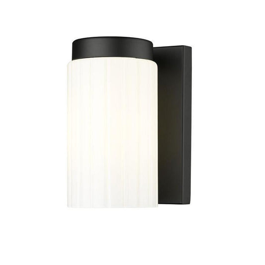Z-Lite Burk 4" 1-Light Matte Black Steel Wall Sconce With Gloss Opal Glass Shade