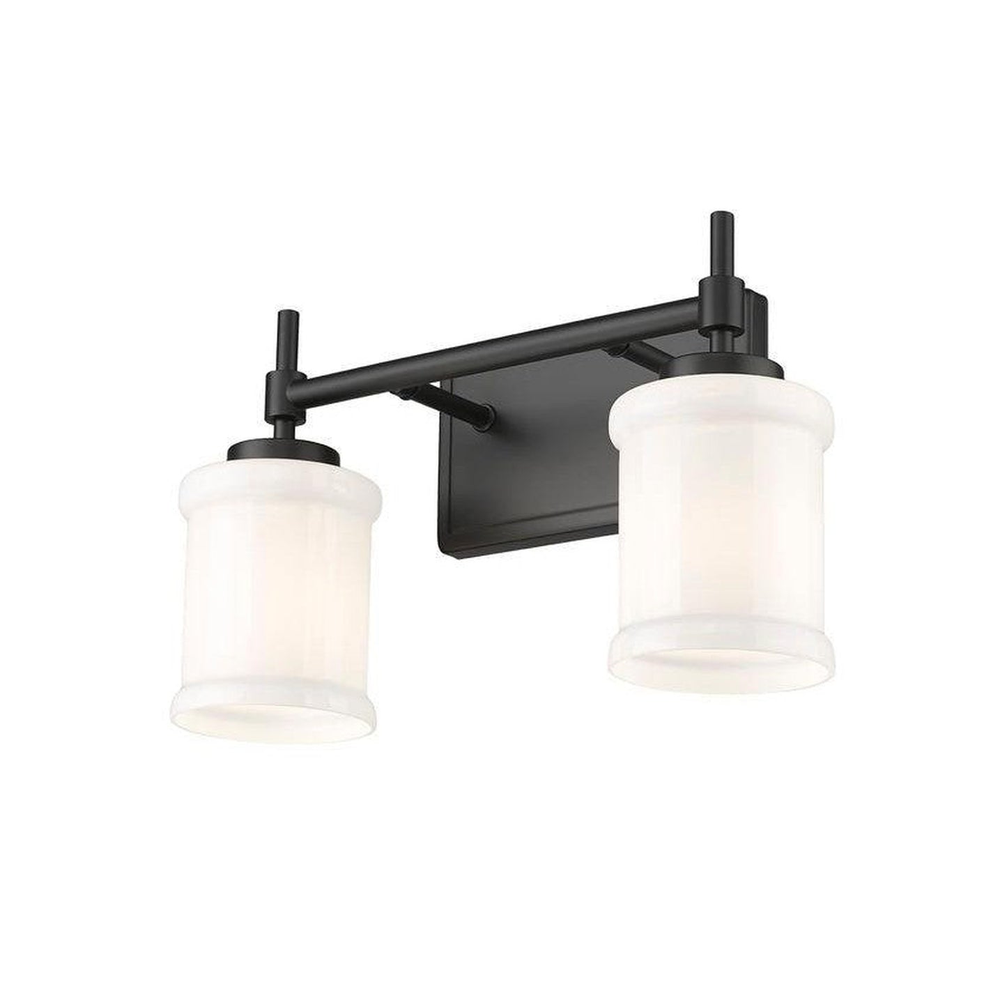 Z-Lite Cadoc 15" 2-Light Matte Black Steel Vanity Light With Gloss Opal Glass Shade