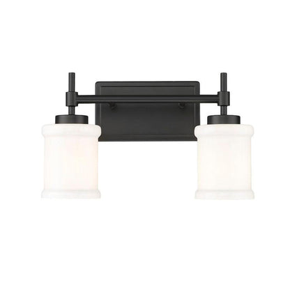 Z-Lite Cadoc 15" 2-Light Matte Black Steel Vanity Light With Gloss Opal Glass Shade