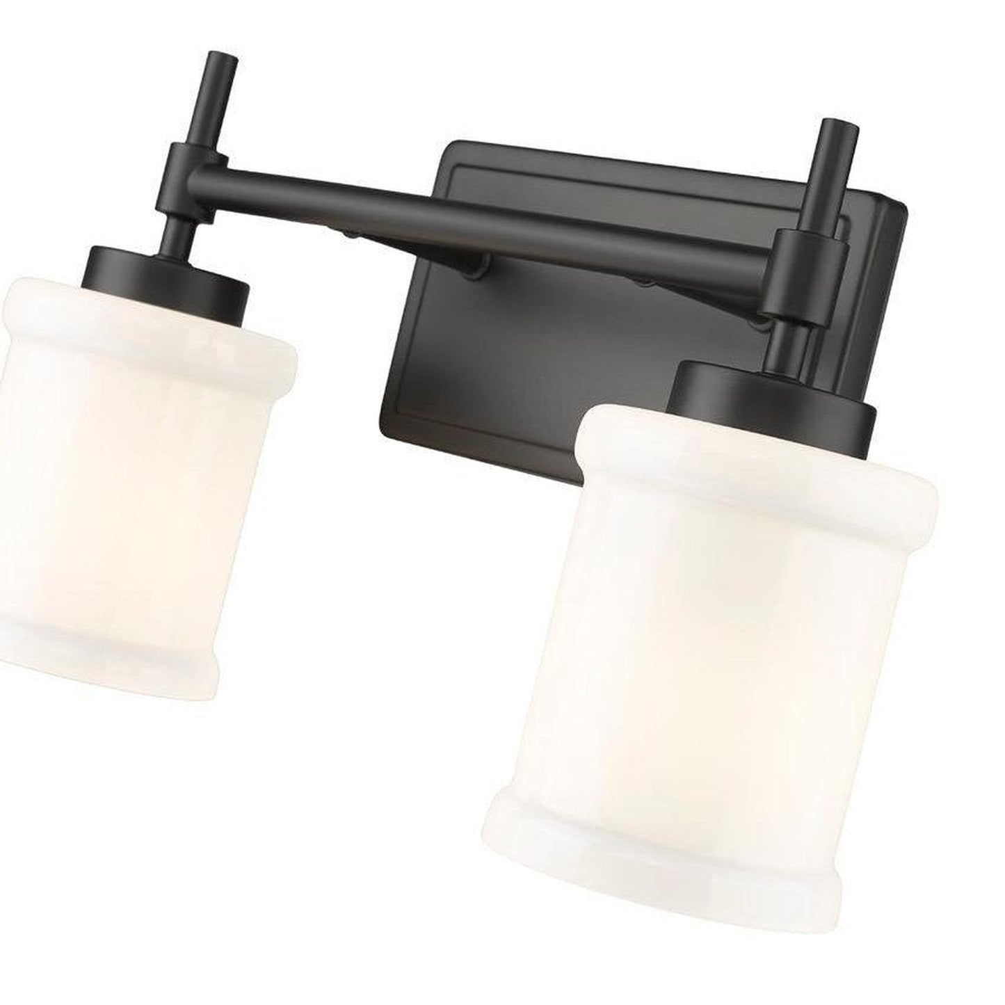 Z-Lite Cadoc 15" 2-Light Matte Black Steel Vanity Light With Gloss Opal Glass Shade