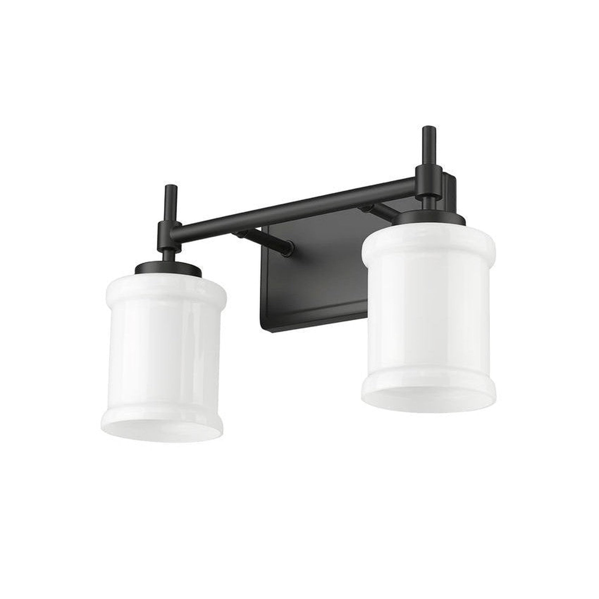 Z-Lite Cadoc 15" 2-Light Matte Black Steel Vanity Light With Gloss Opal Glass Shade