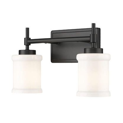 Z-Lite Cadoc 15" 2-Light Matte Black Steel Vanity Light With Gloss Opal Glass Shade