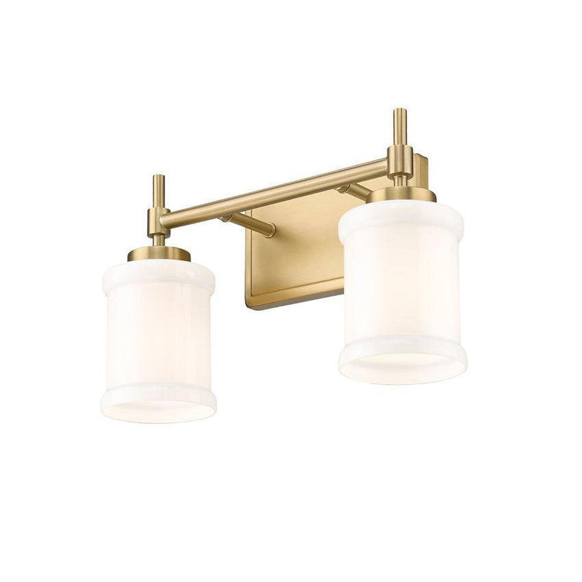 Z-Lite Cadoc 15" 2-Light Modern Gold Steel Vanity Light With Gloss Opal Glass Shade