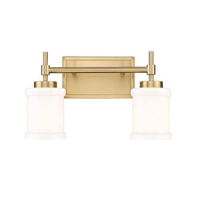 Z-Lite Cadoc 15" 2-Light Modern Gold Steel Vanity Light With Gloss Opal Glass Shade