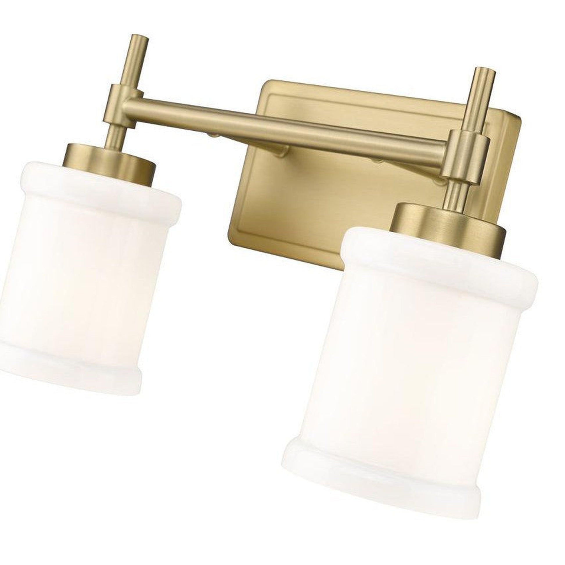 Z-Lite Cadoc 15" 2-Light Modern Gold Steel Vanity Light With Gloss Opal Glass Shade