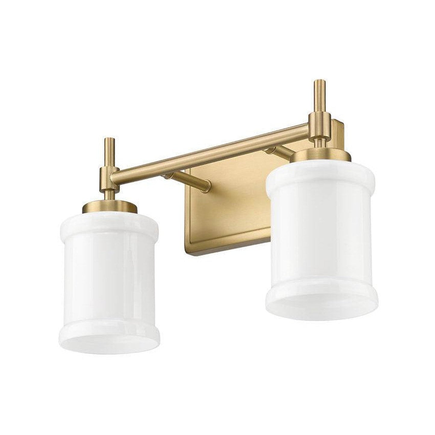 Z-Lite Cadoc 15" 2-Light Modern Gold Steel Vanity Light With Gloss Opal Glass Shade