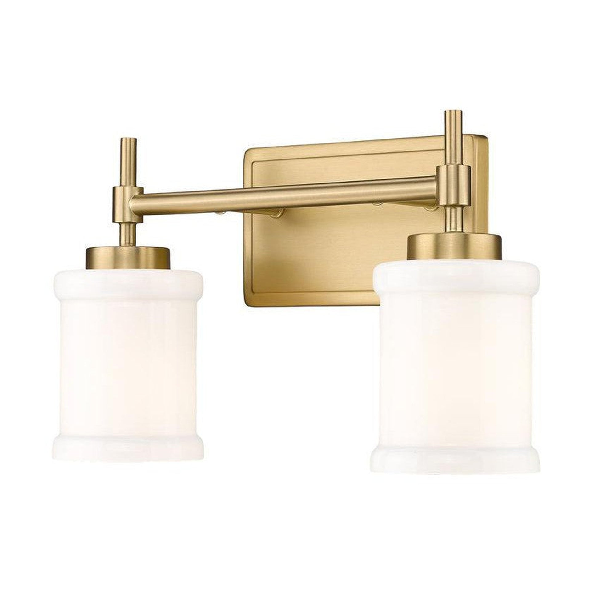 Z-Lite Cadoc 15" 2-Light Modern Gold Steel Vanity Light With Gloss Opal Glass Shade