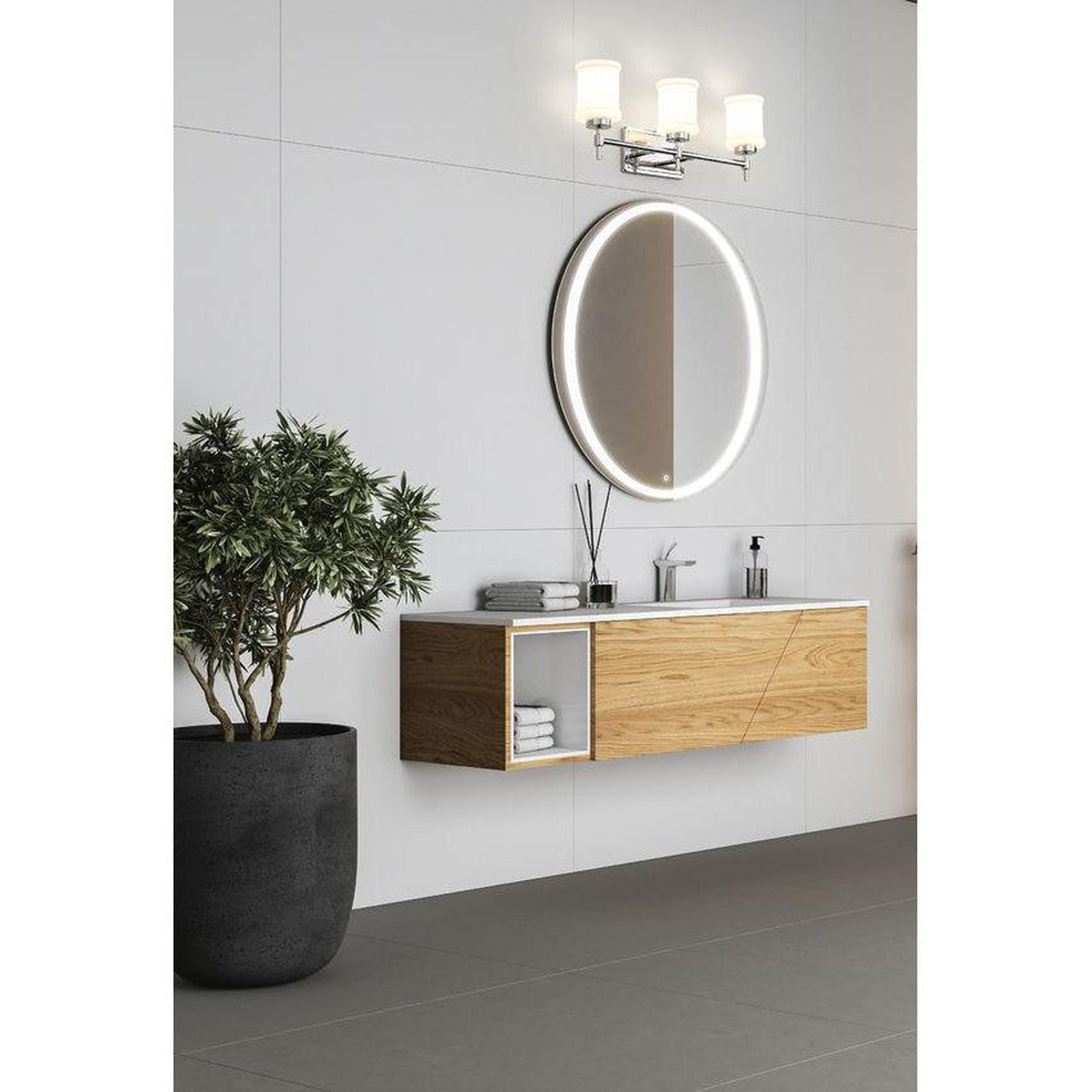 Z-Lite Cadoc 24" 3-Light Chrome Steel Vanity Light With Gloss Opal Glass Shade