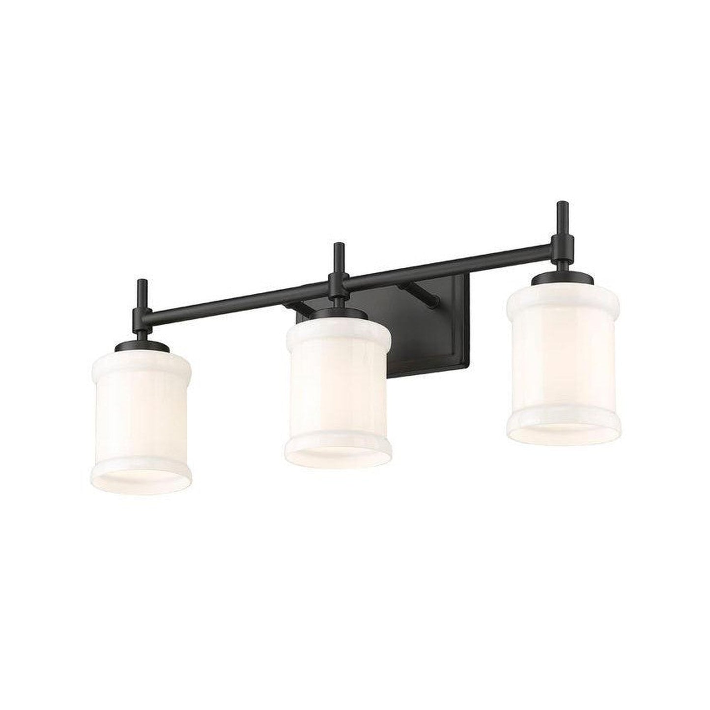 Z-Lite Cadoc 24" 3-Light Matte Black Steel Vanity Light With Gloss Opal Glass Shade