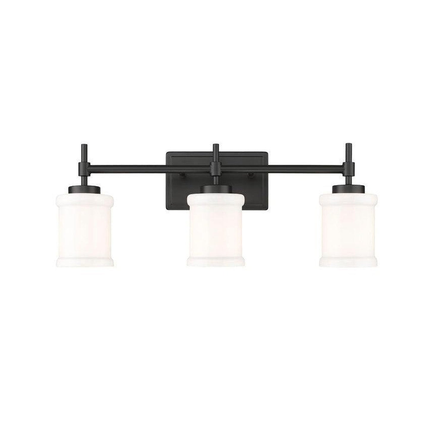 Z-Lite Cadoc 24" 3-Light Matte Black Steel Vanity Light With Gloss Opal Glass Shade