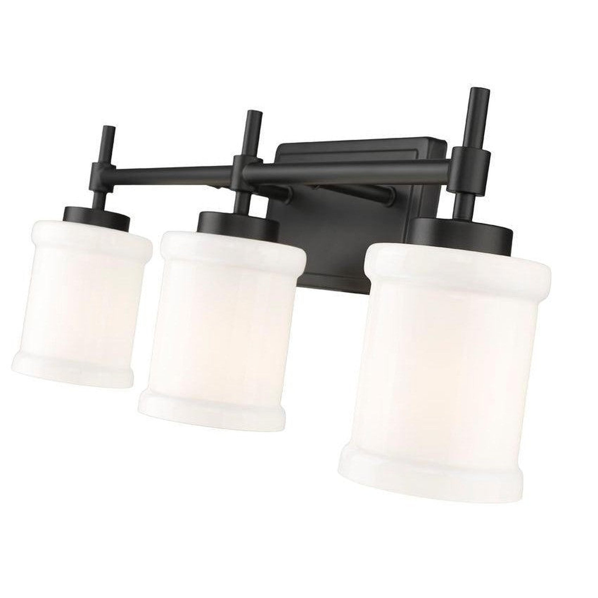 Z-Lite Cadoc 24" 3-Light Matte Black Steel Vanity Light With Gloss Opal Glass Shade