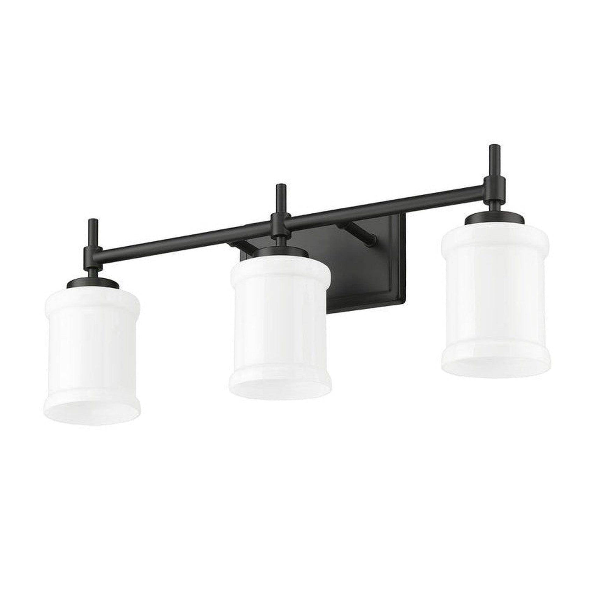 Z-Lite Cadoc 24" 3-Light Matte Black Steel Vanity Light With Gloss Opal Glass Shade