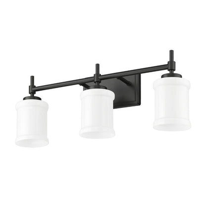 Z-Lite Cadoc 24" 3-Light Matte Black Steel Vanity Light With Gloss Opal Glass Shade