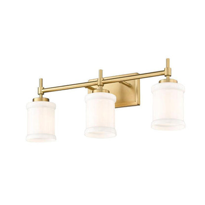 Z-Lite Cadoc 24" 3-Light Modern Gold Steel Vanity Light With Gloss Opal Glass Shade