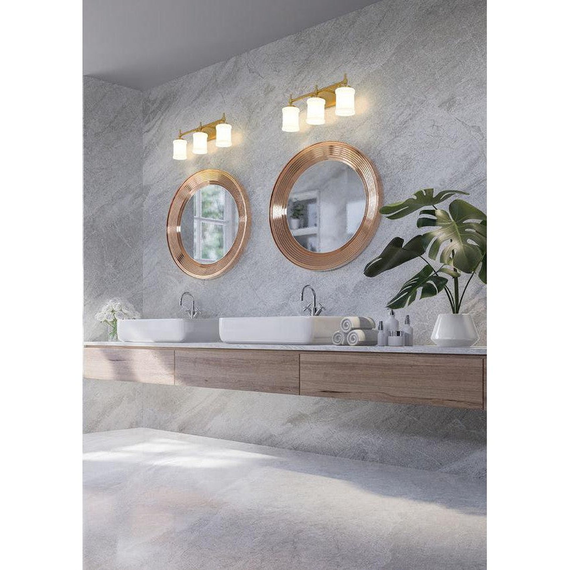 Z-Lite Cadoc 24" 3-Light Modern Gold Steel Vanity Light With Gloss Opal Glass Shade