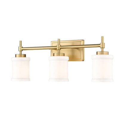 Z-Lite Cadoc 24" 3-Light Modern Gold Steel Vanity Light With Gloss Opal Glass Shade