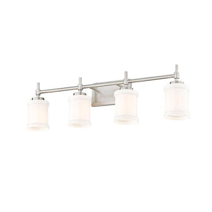 Z-Lite Cadoc 32" 4-Light Brushed Nickel Steel Vanity Light With Gloss Opal Glass Shade