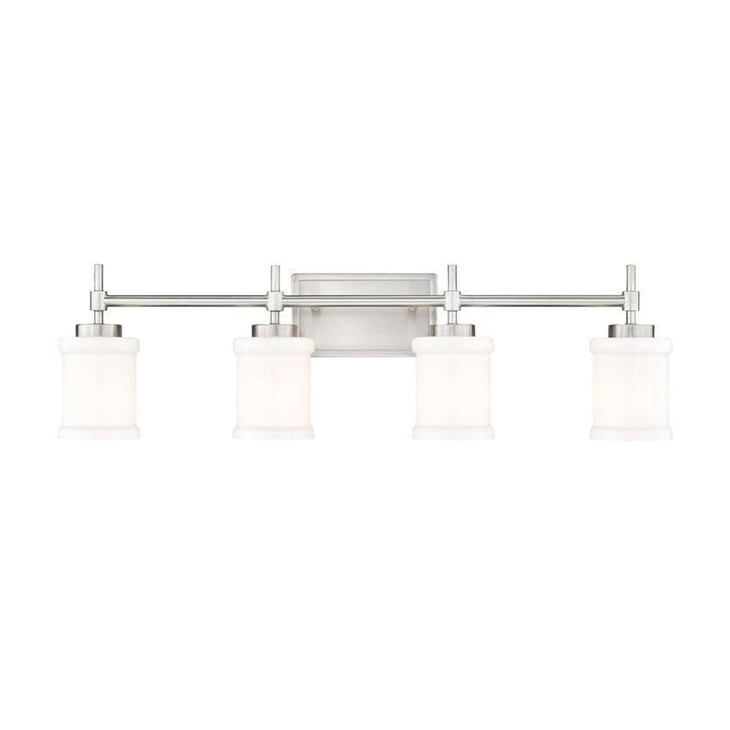 Z-Lite Cadoc 32" 4-Light Brushed Nickel Steel Vanity Light With Gloss Opal Glass Shade