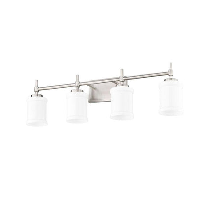 Z-Lite Cadoc 32" 4-Light Brushed Nickel Steel Vanity Light With Gloss Opal Glass Shade