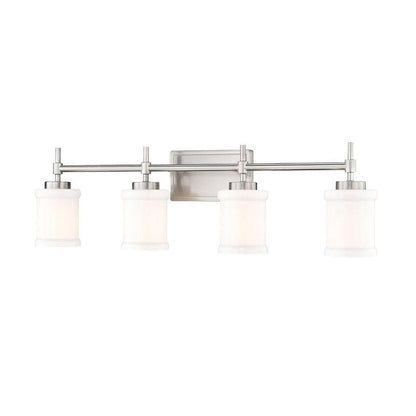 Z-Lite Cadoc 32" 4-Light Brushed Nickel Steel Vanity Light With Gloss Opal Glass Shade