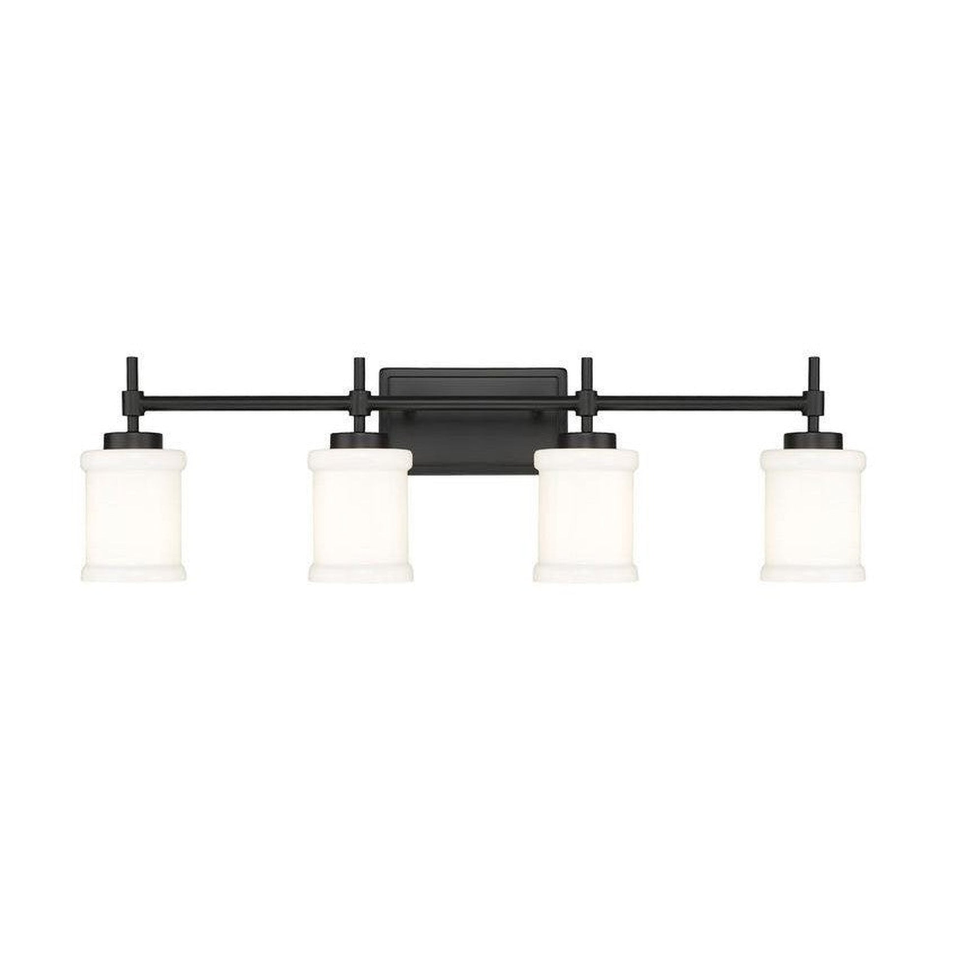 Z-Lite Cadoc 32" 4-Light Matte Black Steel Vanity Light With Gloss Opal Glass Shade