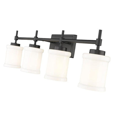 Z-Lite Cadoc 32" 4-Light Matte Black Steel Vanity Light With Gloss Opal Glass Shade