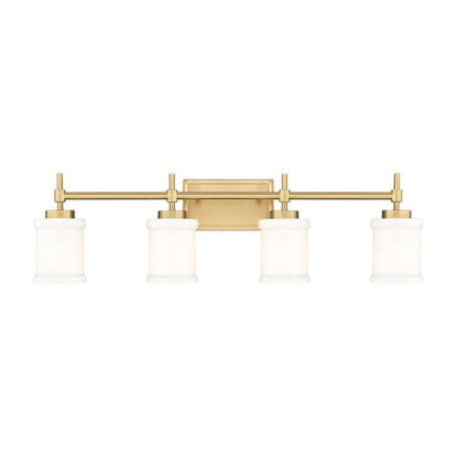 Z-Lite Cadoc 32" 4-Light Modern Gold Steel Vanity Light With Gloss Opal Glass Shade