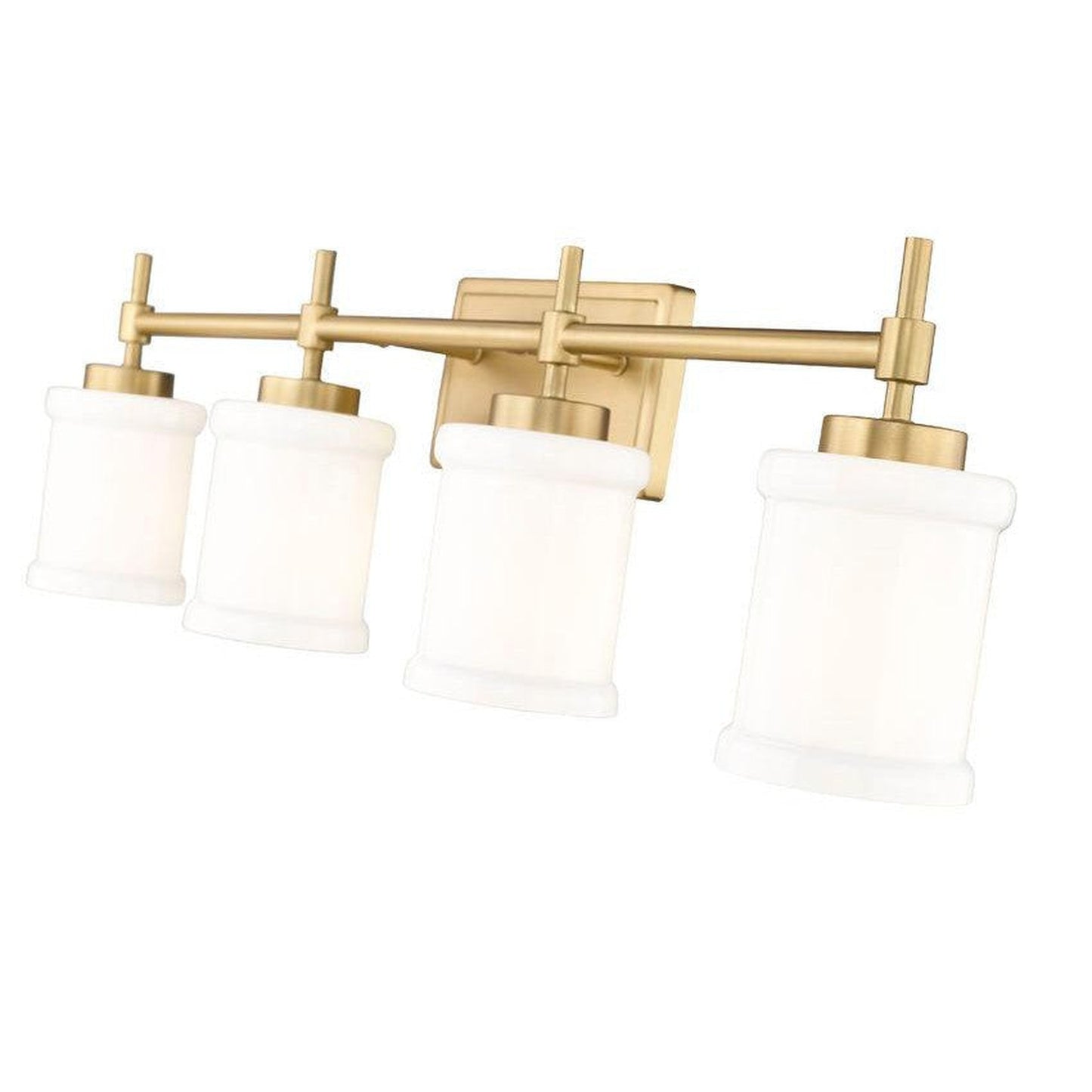 Z-Lite Cadoc 32" 4-Light Modern Gold Steel Vanity Light With Gloss Opal Glass Shade