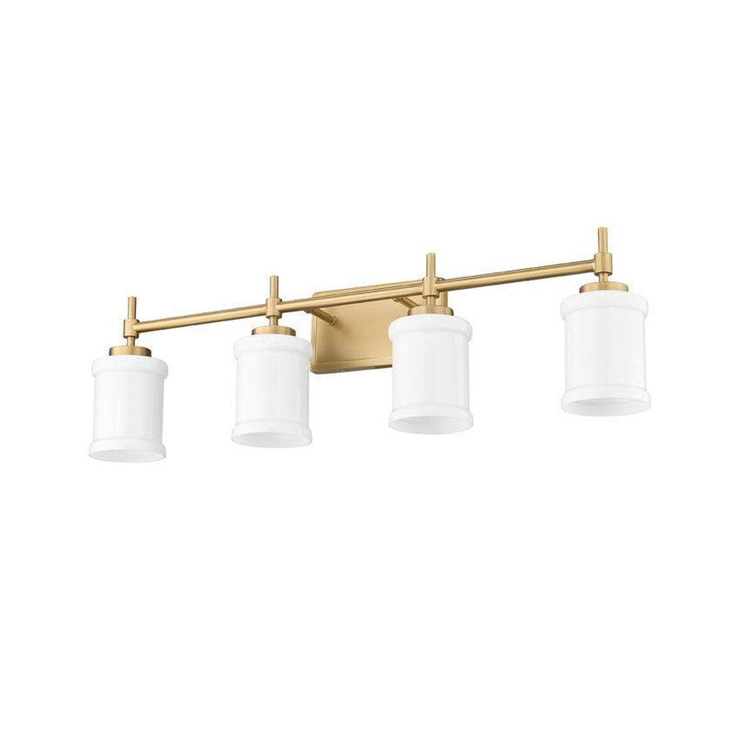 Z-Lite Cadoc 32" 4-Light Modern Gold Steel Vanity Light With Gloss Opal Glass Shade