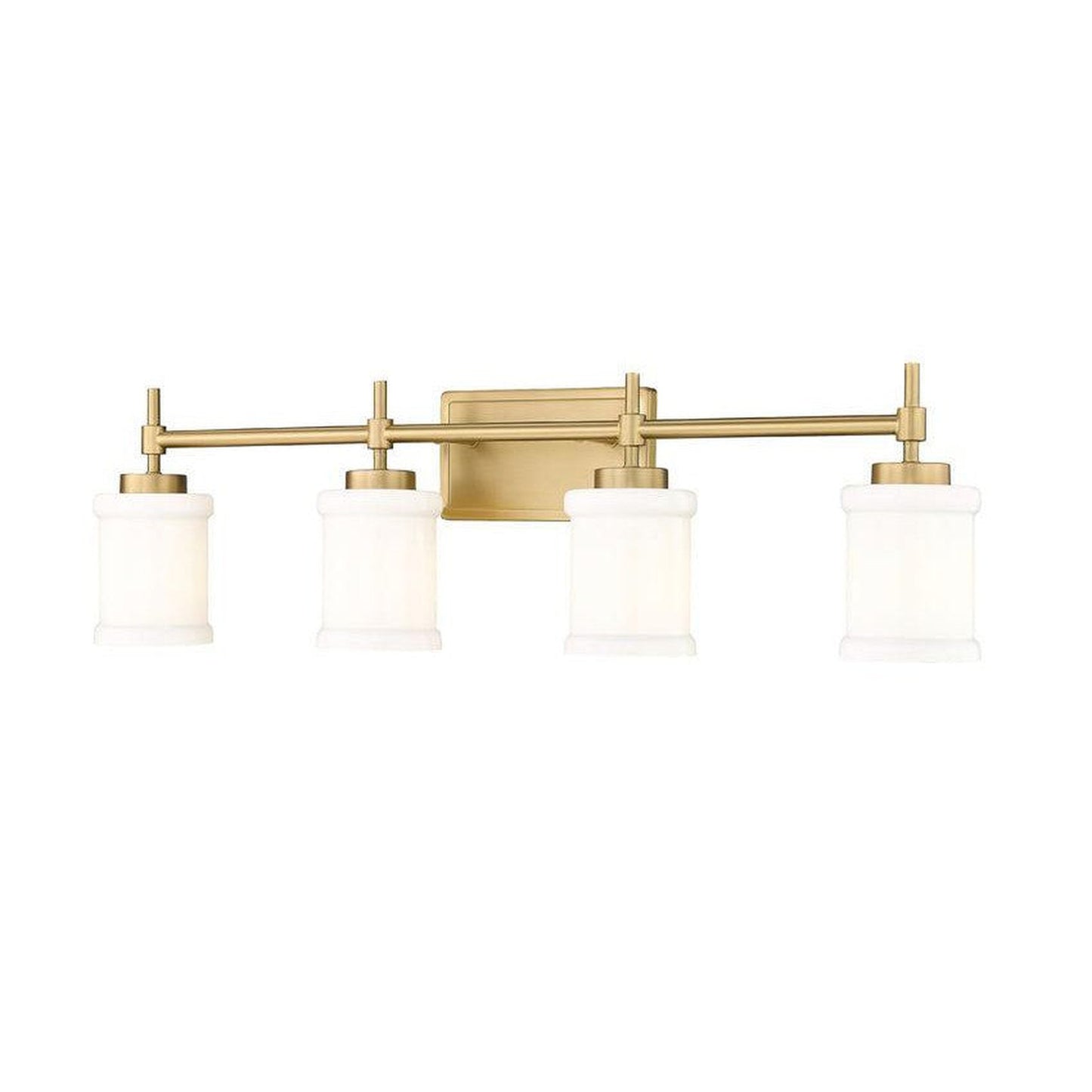 Z-Lite Cadoc 32" 4-Light Modern Gold Steel Vanity Light With Gloss Opal Glass Shade